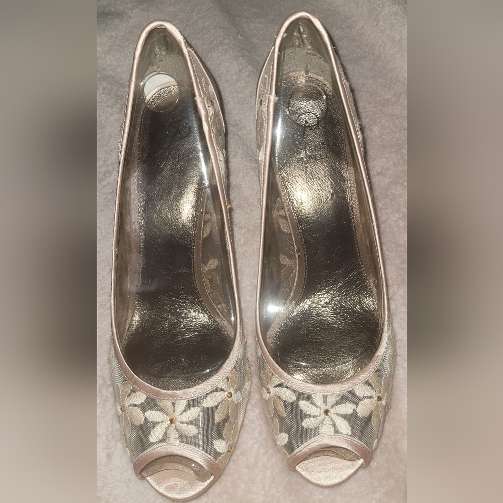 Adrianna Papell Gold Floral Heels